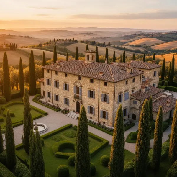 Vista panoramica della villa e del parco secolare